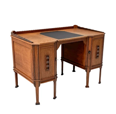 Art Deco Amsterdamse School Oak Pedestal Desk, 1920s